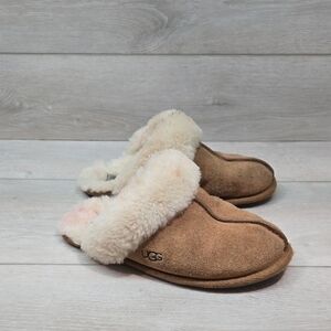 UGG Australia Women Suede Shearling Slippers Slip On Slide Sz 6
